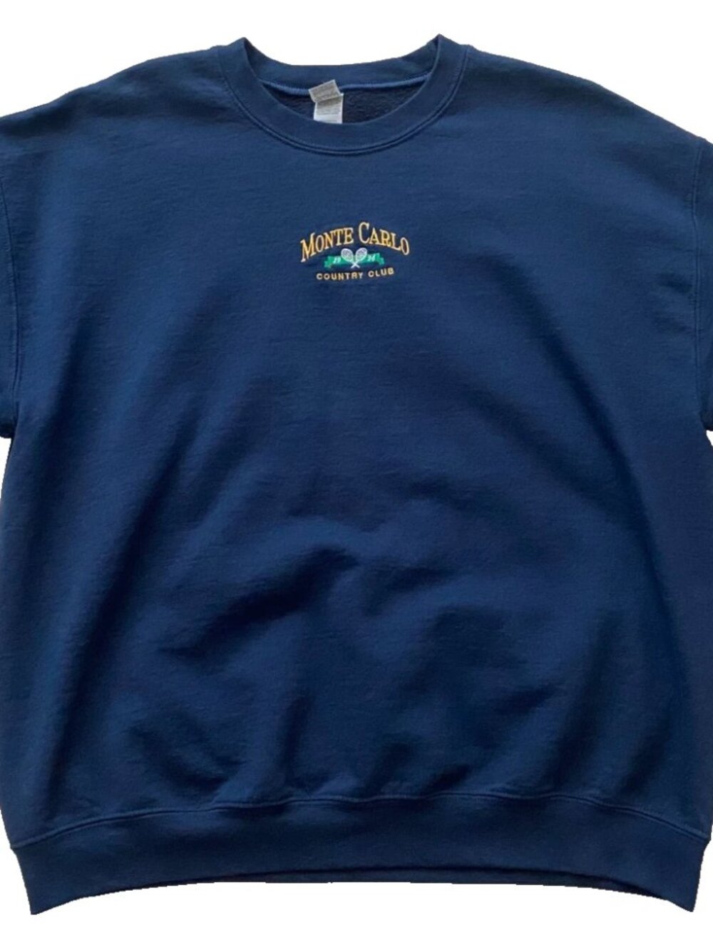 90s Style Monte Carlo Country Club Embroidered Navy Pullover Sweater
